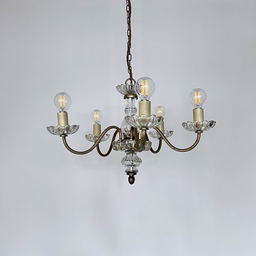 French Brass And Glass Chandelier