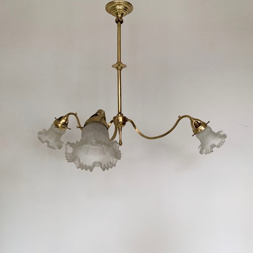 Edwardian Polished Brass Chandelier 