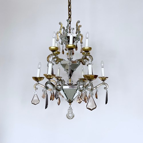 French Art Deco MIrrored Chandelier, Crystal Drops