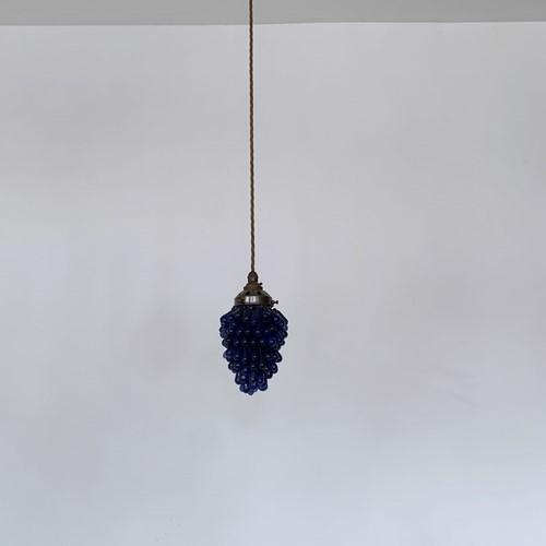 French Blue Glass Grape Pendants