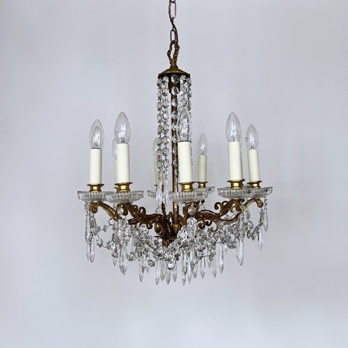 French Brass Electrified Candelabra With Cut Glass Drops