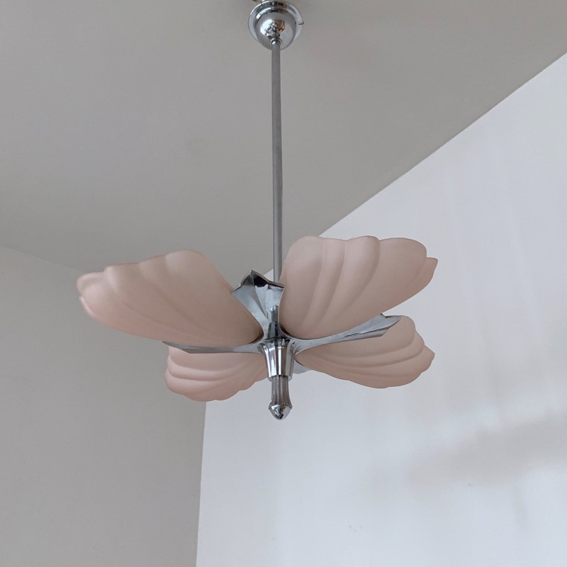 French Chrome Uplighter, Pink Scallop Shades-agapanthus-interiors-french-chrome-uplighter-with-frosted-pink-scallop-shades-3-main-637737932940173703.jpeg