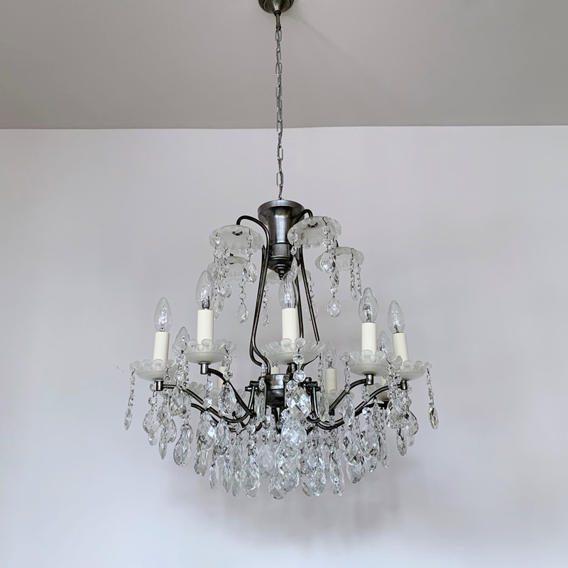 French Chromed Chandelier, Frosted Bobéche Pans-agapanthus-interiors-french-chromed-chandelier-with-frosted-bobeche-pans-and-cut-glass-harlequin-pear-drops-2-main-637672336988044633.jpeg