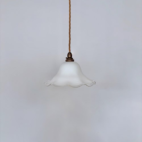 French Fluted White Glass Shade With Clear Edge
