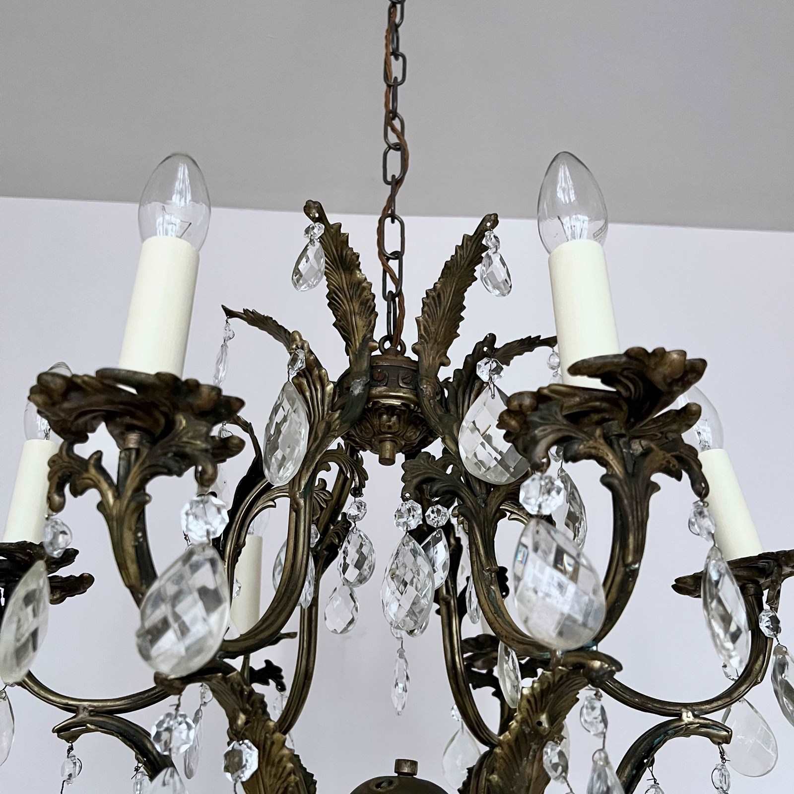 French Aged Brass 5 Arm Antique Birdcage Chandelier in Antique Chandeliers