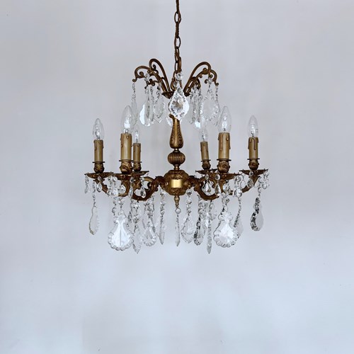 French Ornate Cast Chandelier With Flat Leaf Drops