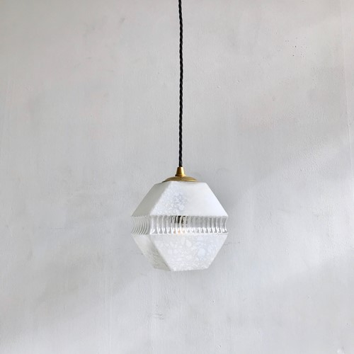 Five Available -  French White And Clear Glass Geometric Shade