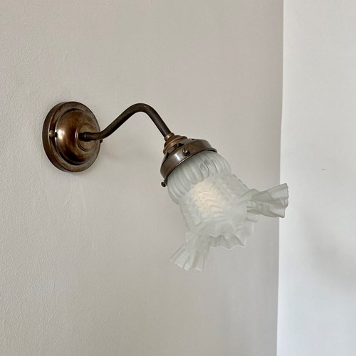 Newly Made Antique Brass Swan Neck Wall Lights With Frosted French Handkerchief 