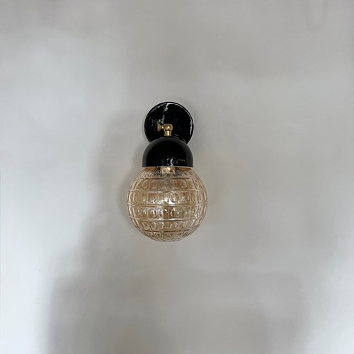 Contemporary Wall Light, Black Fitting Amber Textured Glass Shade