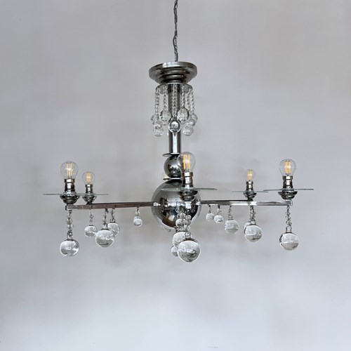 Art Deco Chrome Chandelier With Glass Ball Drops