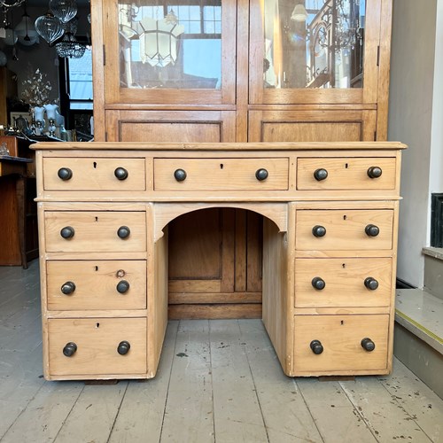 Vintage Pine Desk With Brass Handles