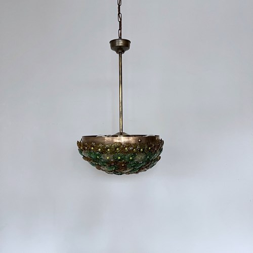 Italian Floral Green Glass Pendant 