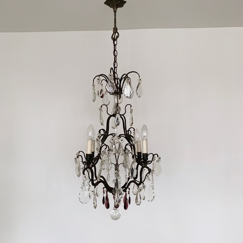Large Birdcage Chandelier, Clear and Purple Drops