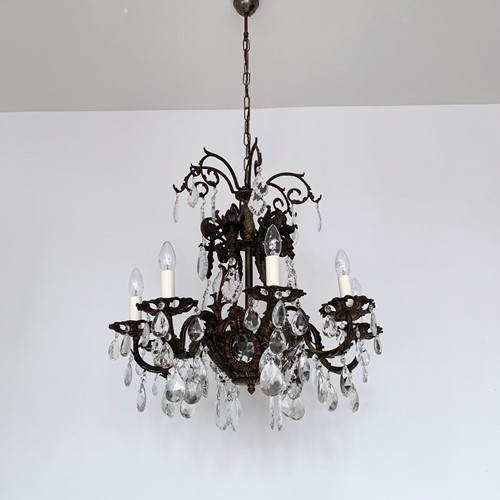 Large French Heavy Cast Brass Chandelier