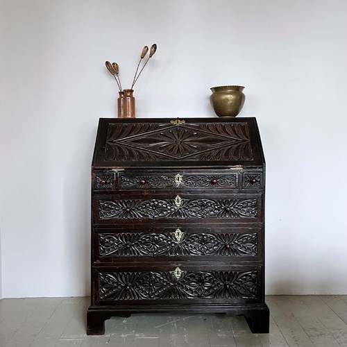 Late 17Th Century Carved Ebonised Oak Bureau 