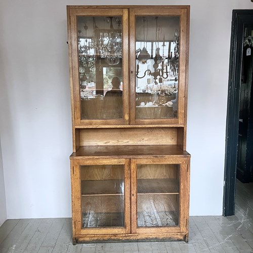 Mid Century Oak Cabinet With Glazed Doors