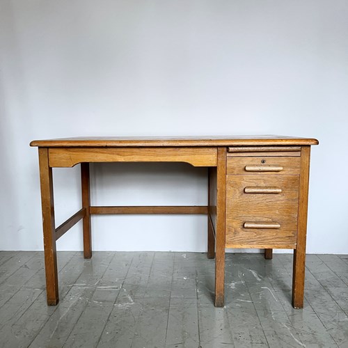 Mid Century Oak Two Drawer Desk By Abbess