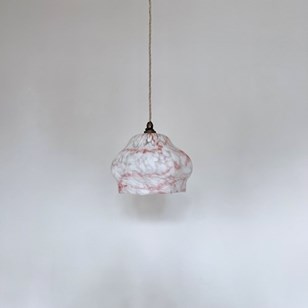 Mid Century White And Pink Mottled Glass Shade
