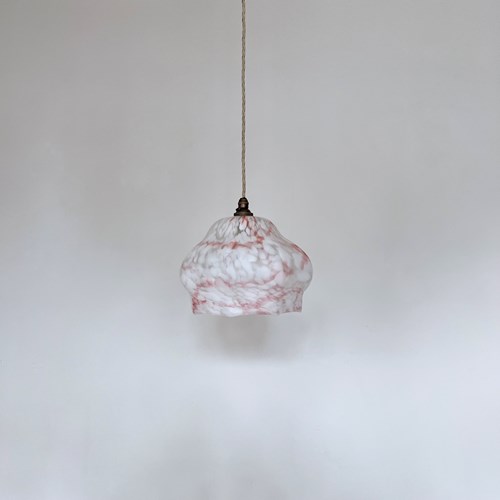 Mid Century White And Pink Mottled Glass Shade