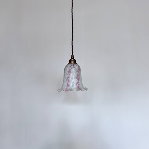 Mottled White And Pink Glass Frill Shade