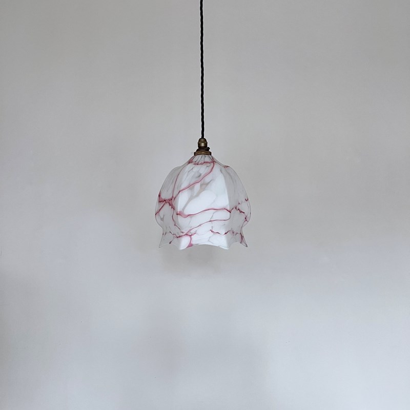 Mottled White And Pink Glass Shade - The Hoarde Vintage