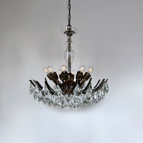 Multi Arm Brass Chandelier With Crystal Kite Drops