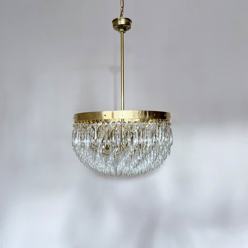 Bespoke Brass Spiral Waterfall Chandelier With Cut Glass Icicle Drops