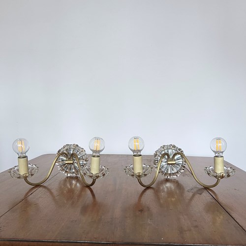 Pair Of French Brass And Glass Wall Lights
