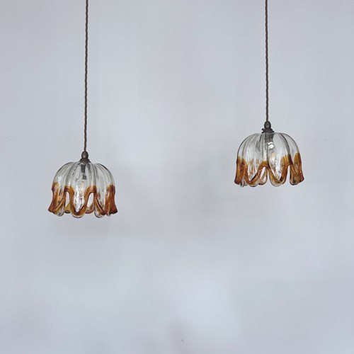 Pair Of Murano For Mazzega Floral Glass Shades