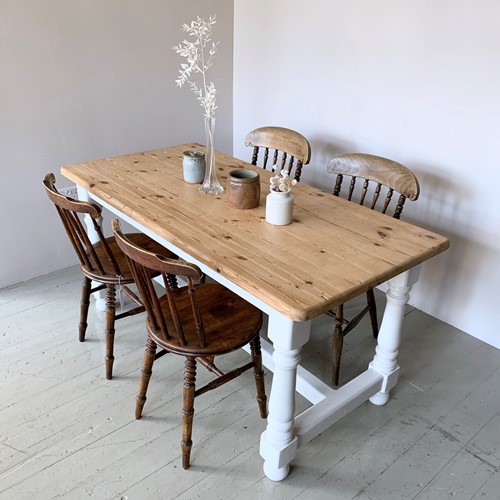 Pine Farmhouse Table With Painted Legs