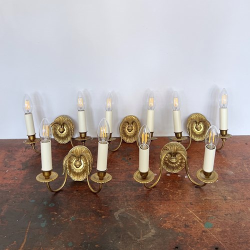 Pair Of Double Branch Brass Wall Lights