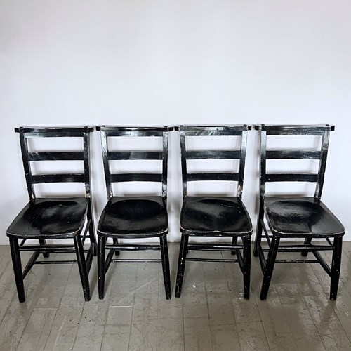 Set Of Four Painted Black Gloss Chairs 