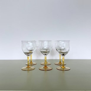 Set Of Six Vintage Yellow Stemmed Glasses