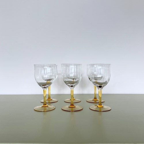 Set Of Six Vintage Yellow Stemmed Glasses