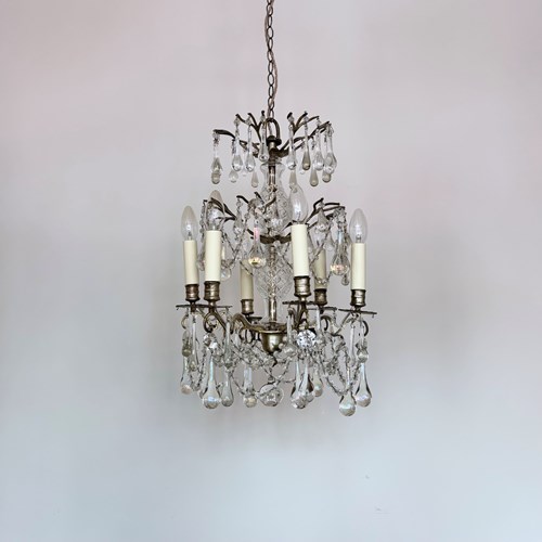 Silver Gilt Chandelier Large Glass Teardrops