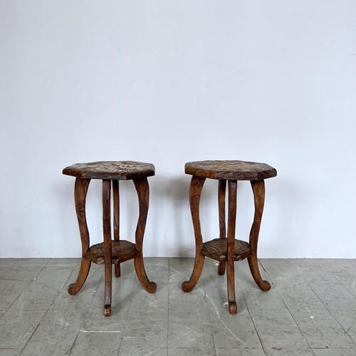 Two Liberty London Japanese Hand Carved Floral Side Tables