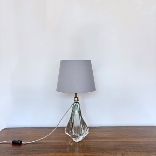 Val St. Lambert Belgian Green Crystal Table Lamp