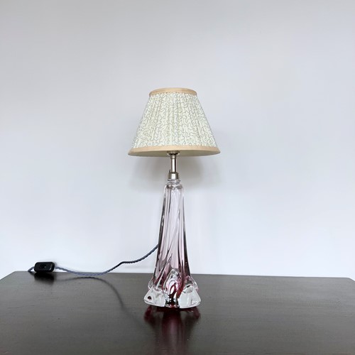Val St.Lambert Belgian Pink Crystal Table Lamp 