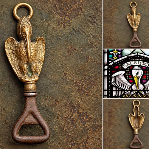 Pelican In Her Piety Bottle Opener Church Antique Kitchen Religion Chapel