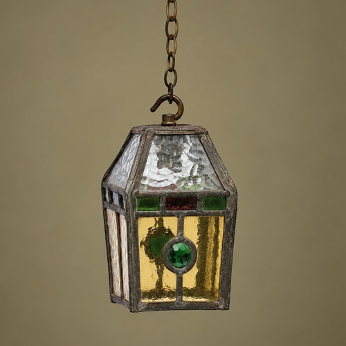 Lead & Stained Glass Porch Lantern Antique Light Lamp Lighting Garden Interior
