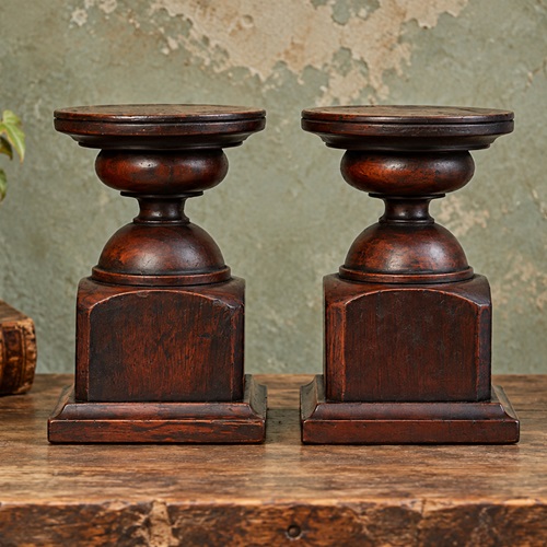 Display Plinth Pair Short Wooden Plinths Mantle Table Trophy Figure Vase Art Old