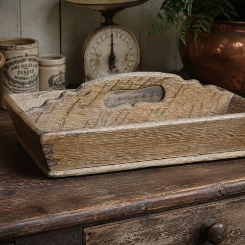 Oak Cutlery Tray 19Th Century Table Tray Antique Welsh Wooden Box Kitchen Baking