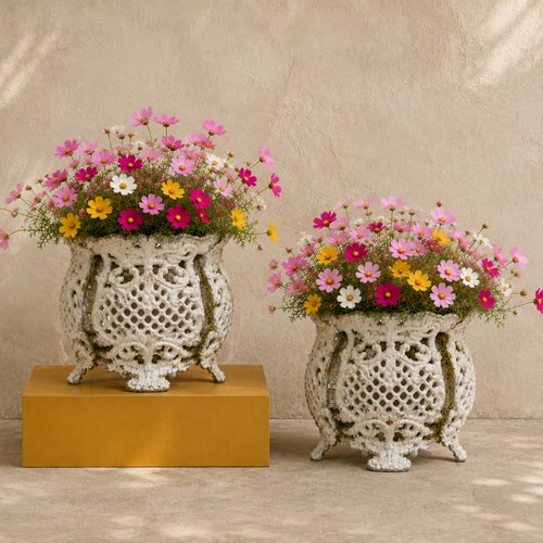 Zinc Lacework Planters Pair Of Vintage Garden Planter Plant Pot Urn Trough Pots