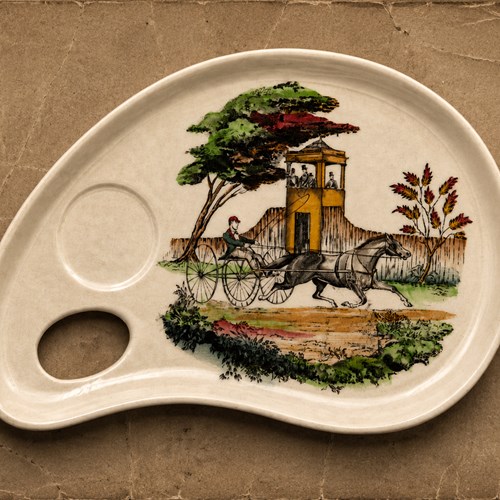 Plate Clarice Cliff Staffordshire Palette Plate Horse & Trap Ceramic Old Pottery