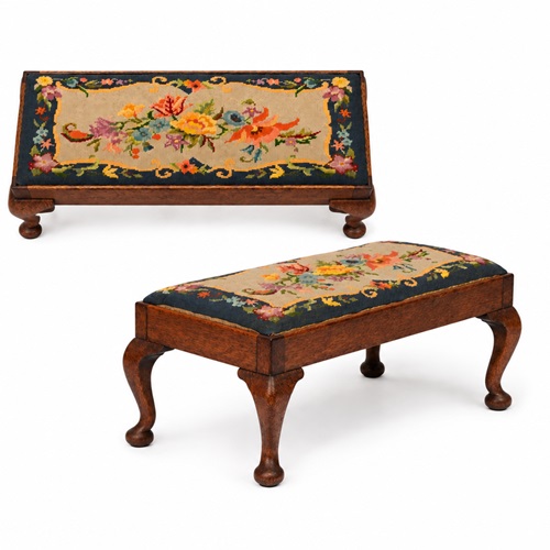 Edwardian Footstool Foot Stool Rest Chair Seat Wool Work Tapestry Old Needlework