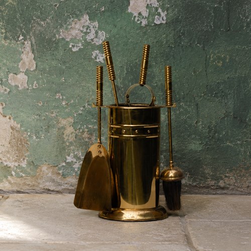 Fire Companion Set Brass Fireplace Poker Coal Tongs Brush Ash Shovel Stove Logs