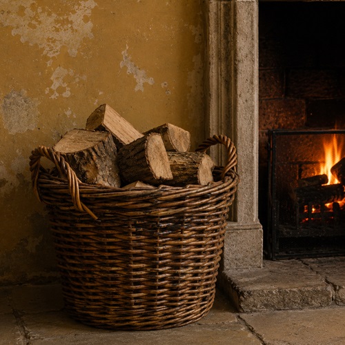 Log Basket Large Round Wicker Old Vintage Rattan Storage Pot Box Woven Fireplace