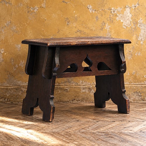 Arts & Crafts Stool Antique Oak Side Table Stand Footstool Reading Old Folk Art 