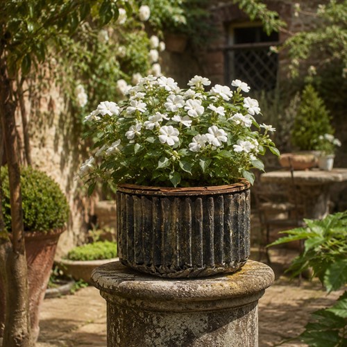 Ribbed Metal Planter Old Vintage Planter Antique Garden Flower Pot Industrial
