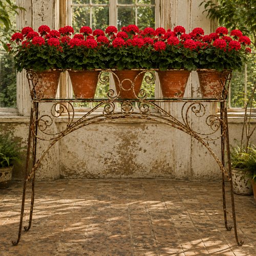 Antique Plant Stand Wrought Iron Garden Display Wire Planter Old Flaky Paint Pot